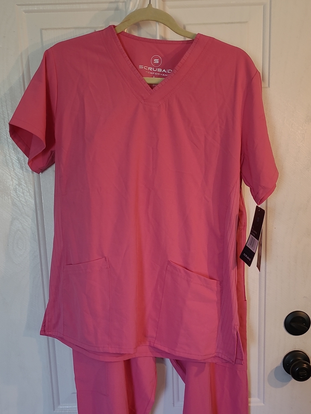 ScrubAid Women's V-Neck Medical Scrub Top and Pants - Pink